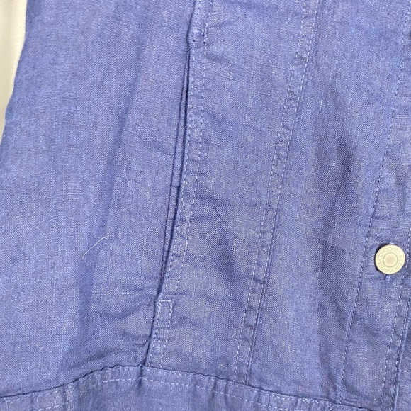 Jones New York Jacket Womens XL Blue 100% Linen Snap Front Denim Style Coastal - Picture 4 of 14